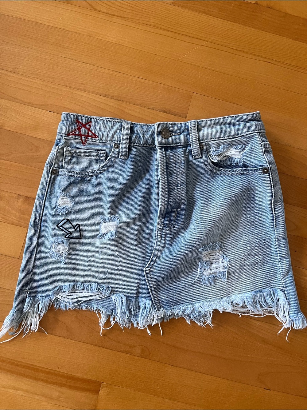 Light Blue Distressed Denim Mini Skirt